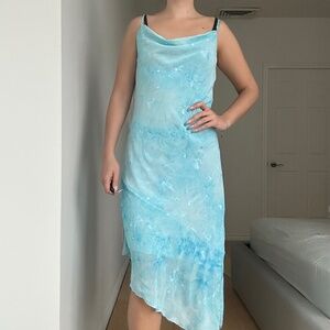 BLUE COWL NECK MIDI DRESS